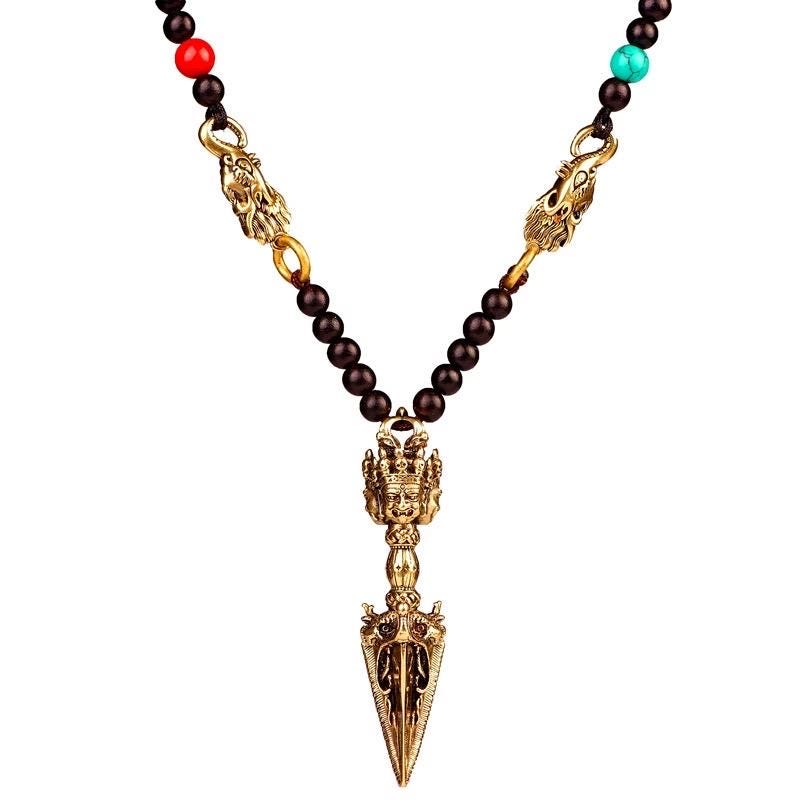 Phurba Vajra Dagger Vintage Handmade Nepal Tibetan Pendant Necklace Dispels negative energy Pure Brass Amulet for Men and Women