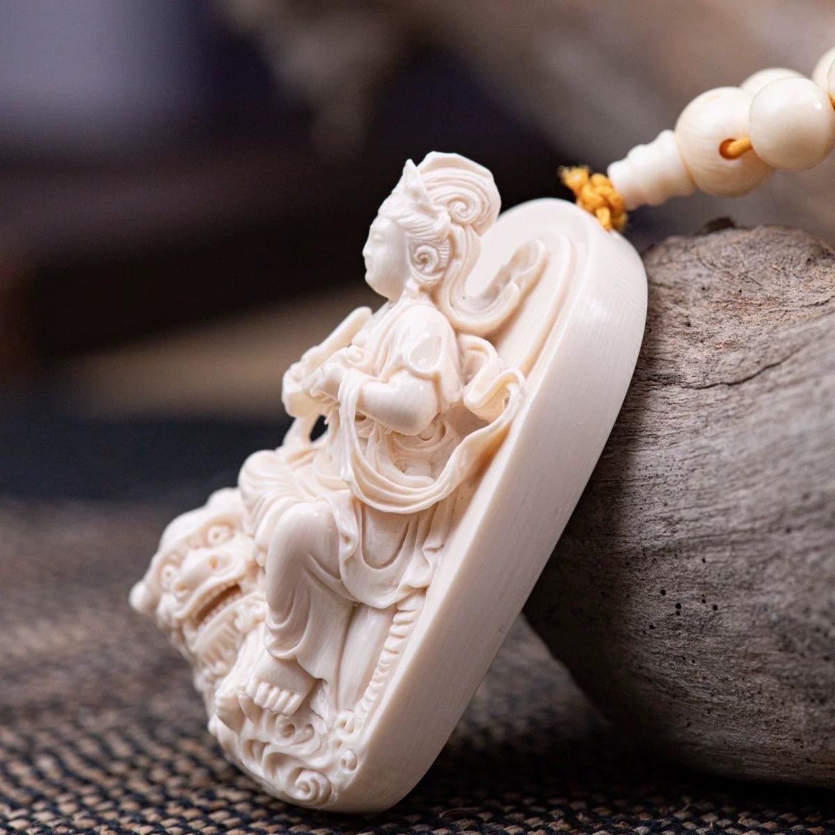 Manjushri Pendant Handmade Deer Antler Tibetan Guardian Wenshu Amulet