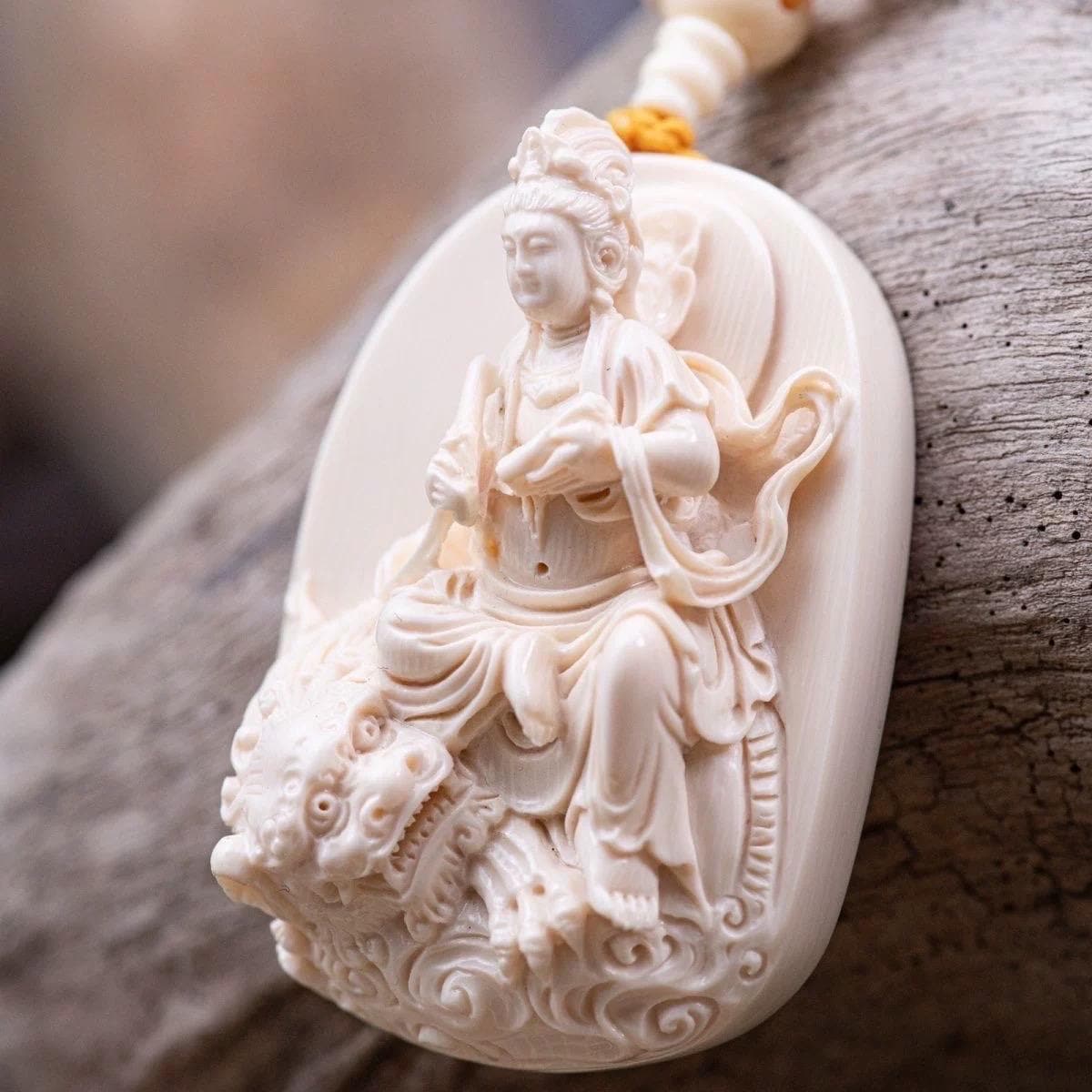 Manjushri Pendant Handmade Deer Antler Tibetan Guardian Wenshu Amulet