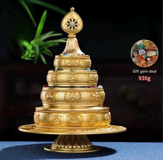 Handmade Brass Mandala Offering Set Tibetan Eight Auspicious Symbols 13cm