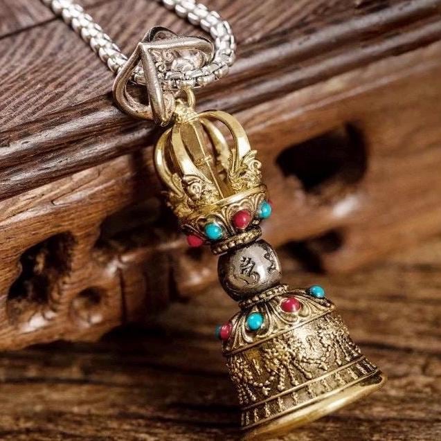 Handcrafted Nepalese Brass Handmade Vajra Bell Pendant Tibetan Ritual Amulet Unisex Protection Talisman Meditation