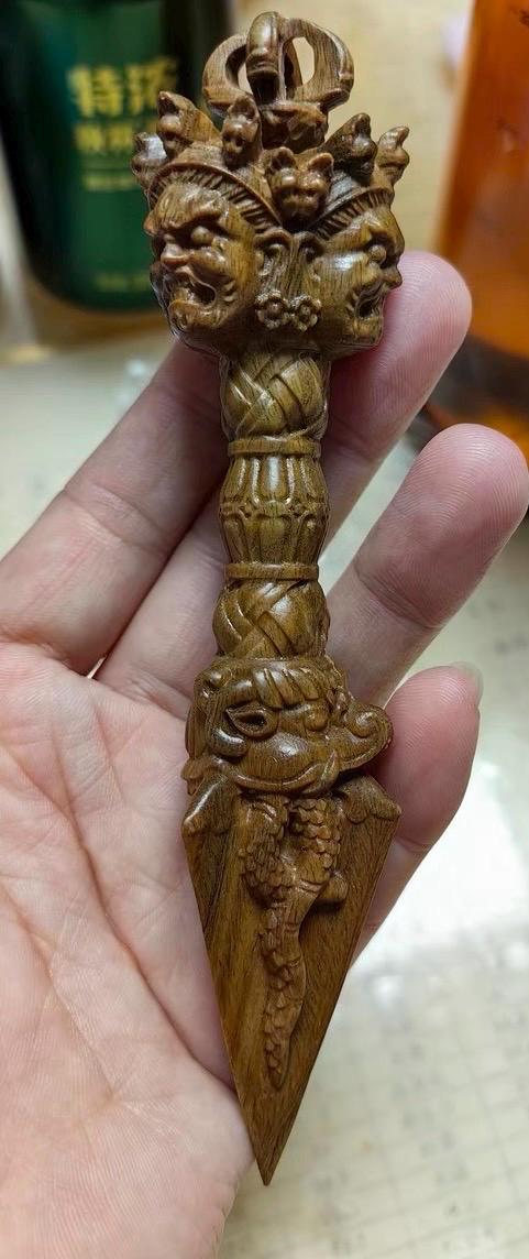 Hand Carved Green Sandalwood handmade Vajra Pestle Buddhist Wooden Sculpture Tibetan Spiritual Protection Amulet Meditation Altar meditation