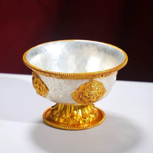 Handcrafted Nepalese Gilded Brass Offering Bowl Tibetan Buddhist Water Cup for Altar Rituals