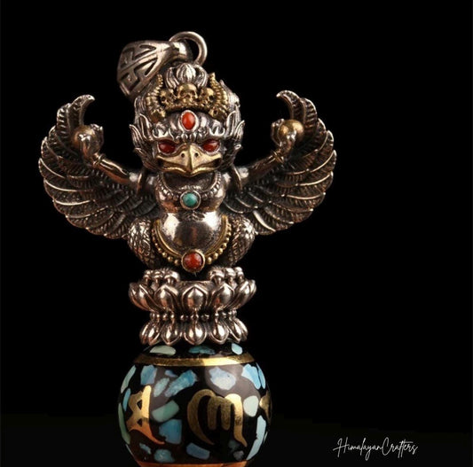 Silver Garuda Pendant Handcrafted Tibetan Sacred Protector Amulet Handmade Necklace