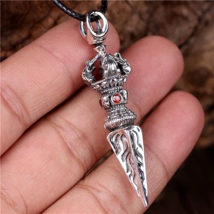 Handmade 925 Sterling Silver Phurba Vajra Dagger Pendant Tibetan Protection Amulet Necklace Dispels negative energy Pure Brass Amulet