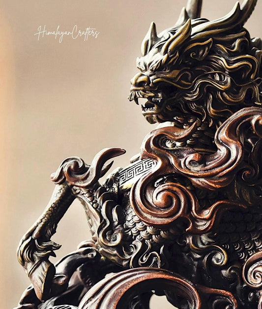 Kirin Statue Tibetan Handcrafted Copper Good Fortune Protection Figurine Office Home Decor Unique Gift Desk Decor