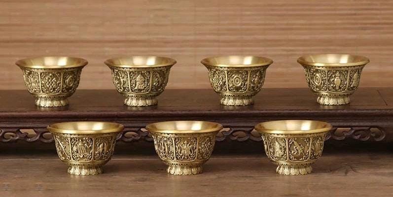 Handcrafted Copper Brass Offering Bowl Tibetan Buddhist Altar Cup for Rituals Meditation Incense Offerings