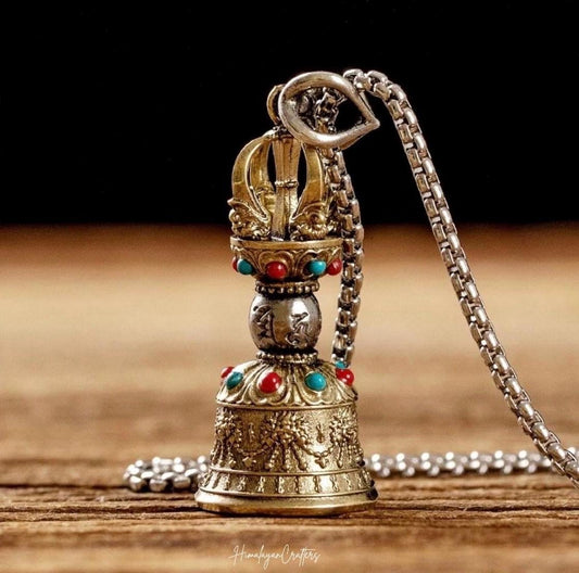 Handcrafted Nepalese Brass Handmade Vajra Bell Pendant Tibetan Ritual Amulet Unisex Protection Talisman Meditation