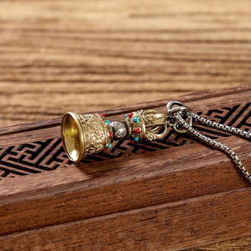 Handcrafted Nepalese Brass Handmade Vajra Bell Pendant Tibetan Ritual Amulet Unisex Protection Talisman Meditation