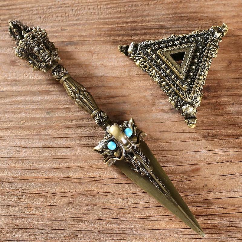 Phurba Vajra Dagger Vintage Handmade Nepal Tibetan Pure Brass Amulet