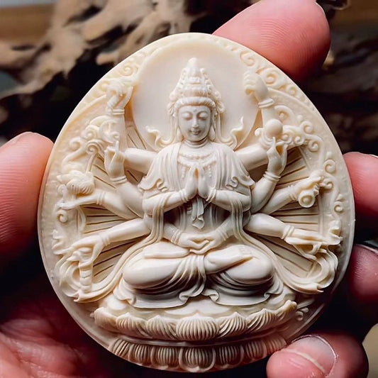 Thousand Armed Avalokiteshvara gift Handmade Deer Antler gift Pendant Tibetan Guardian Amulet Naruto