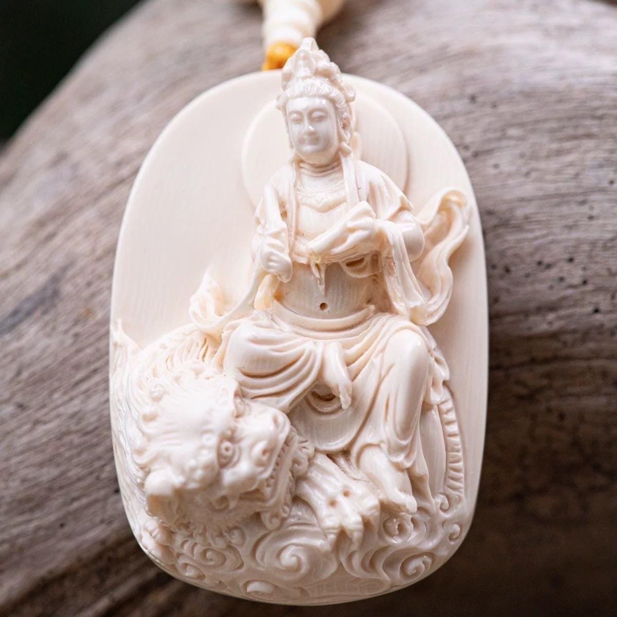 Manjushri Pendant Handmade Deer Antler Tibetan Guardian Wenshu Amulet