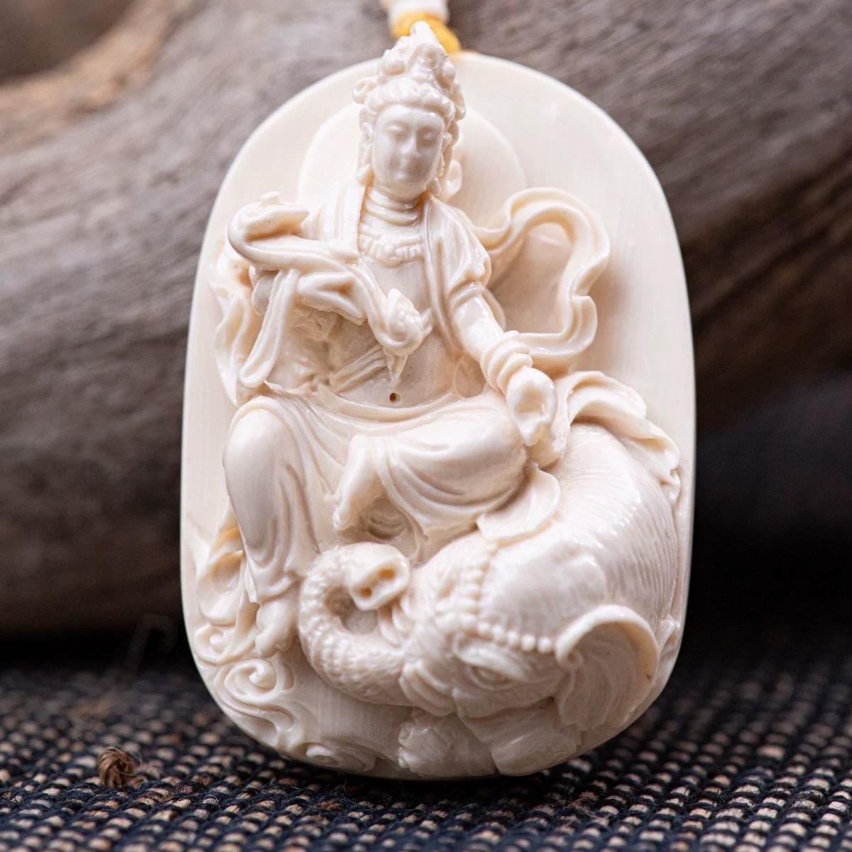 Samantabhadra puxian Handmade gift Deer Antler Pendant Tibetan Guardian Amulet gift