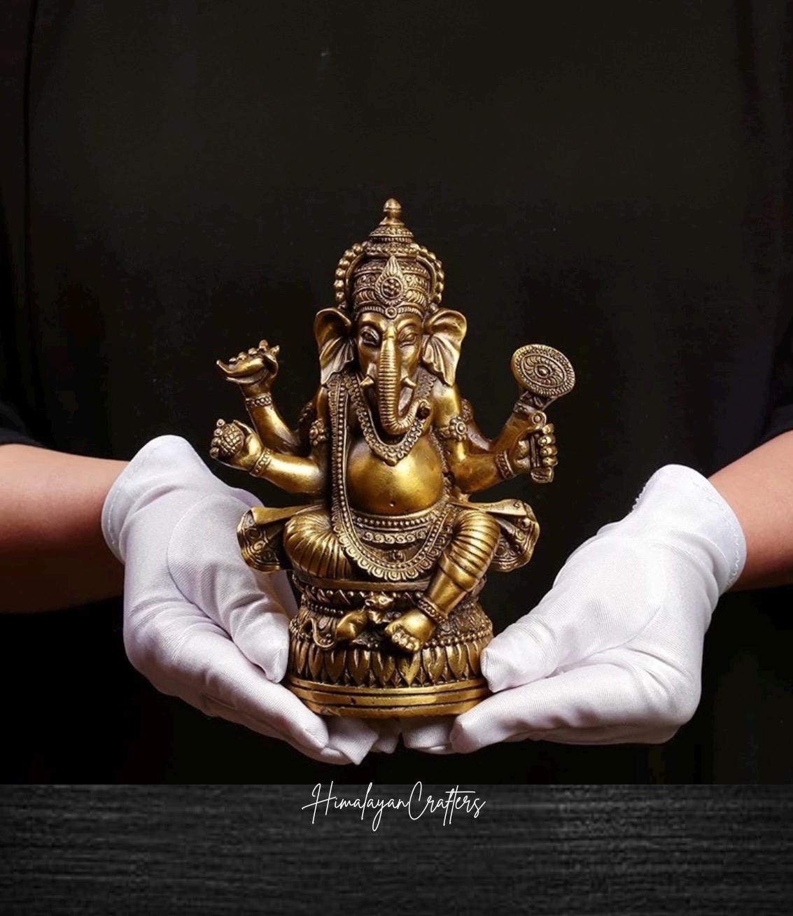 Handcrafted Brass Ganesha Statue Hindu Elephant God of Wisdom Prosperity Remover of Obstacles Home Altar & Spiritual Decor