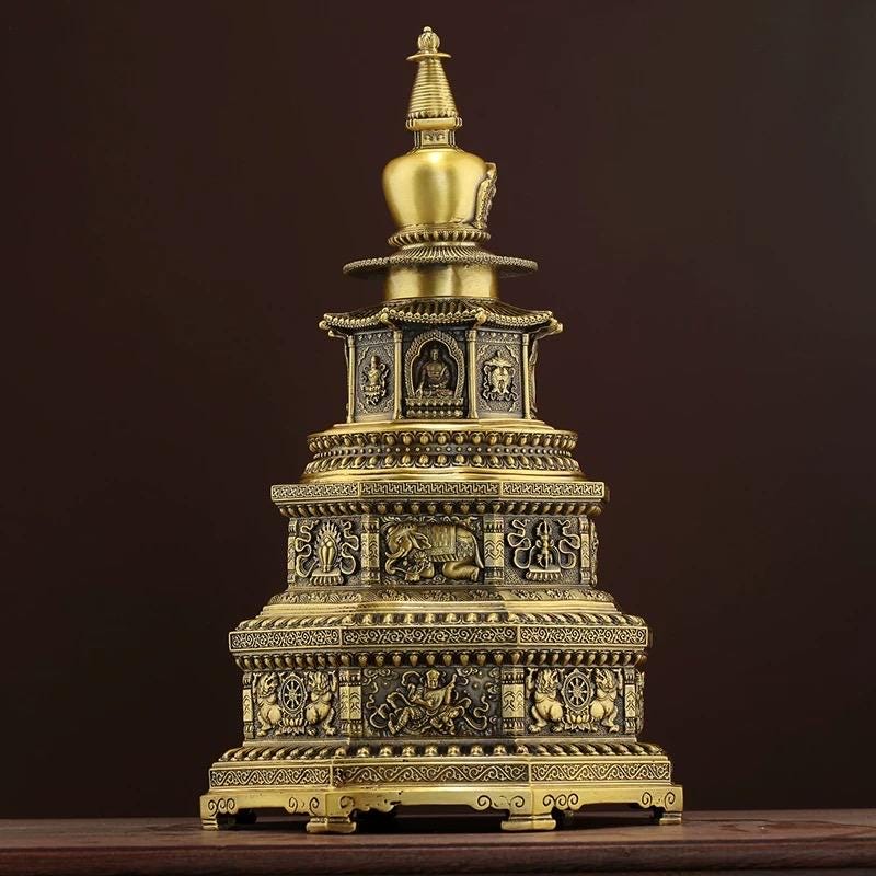 Handcrafted Sacred Brass Stupa Statue Tibetan Craft Spirituality Meditation Blessing Home Decor