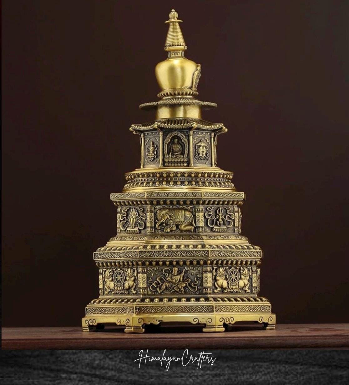 Handcrafted Sacred Brass Stupa Statue Tibetan Craft Spirituality Meditation Blessing Home Decor