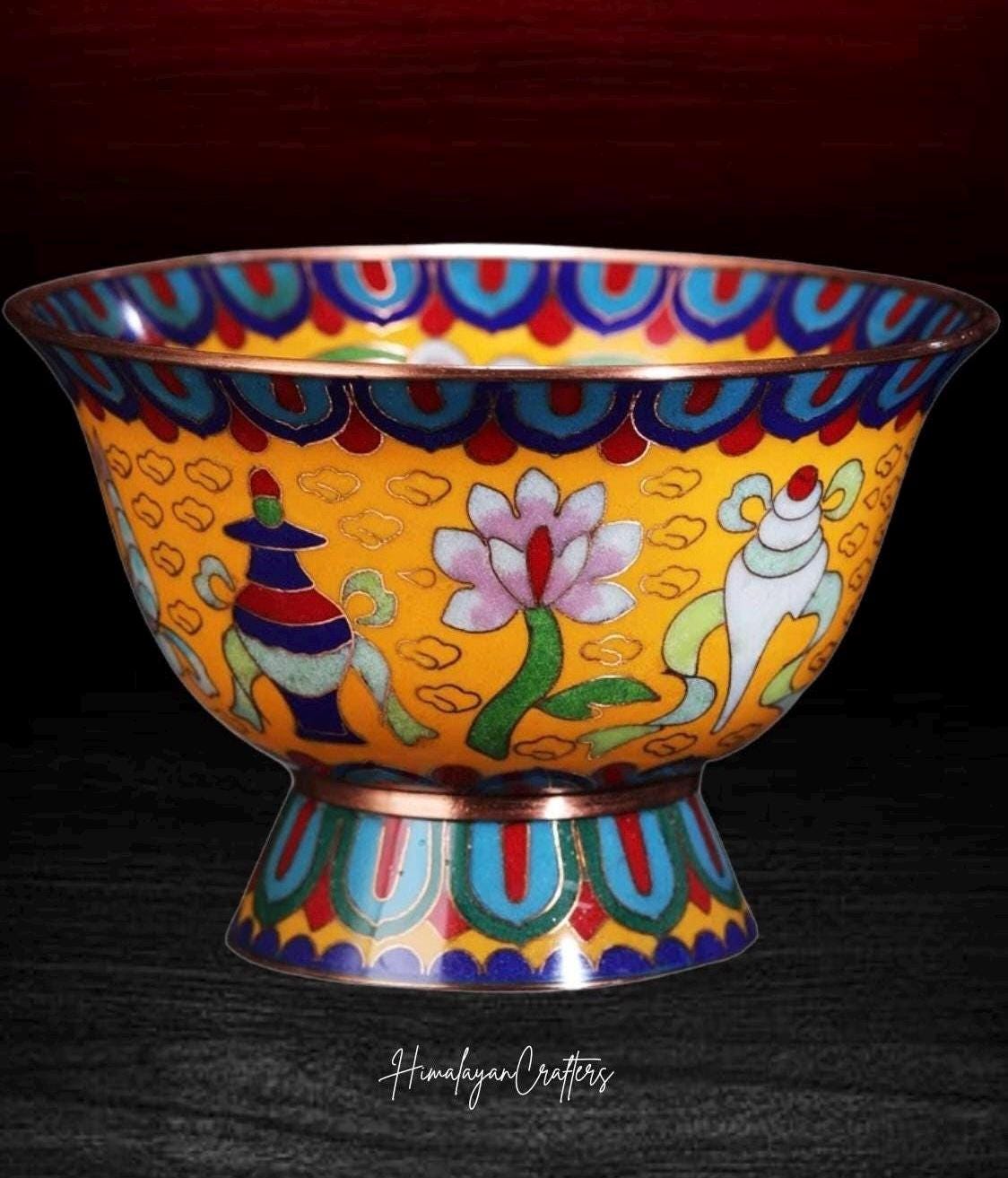 Tibetan Cloisonné Offering Bowl Sacred Buddhist Water Cup Sacred Altar Accessory for Meditation Yoga Incense Rituals offering bowl