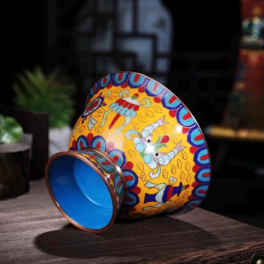 Tibetan Cloisonné Offering Bowl Sacred Buddhist Water Cup Sacred Altar Accessory for Meditation Yoga Incense Rituals offering bowl