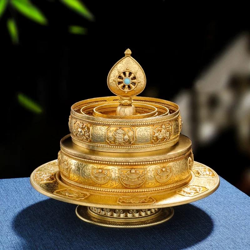 Handmade Brass Mandala Offering Set Tibetan Eight Auspicious Symbols 13cm