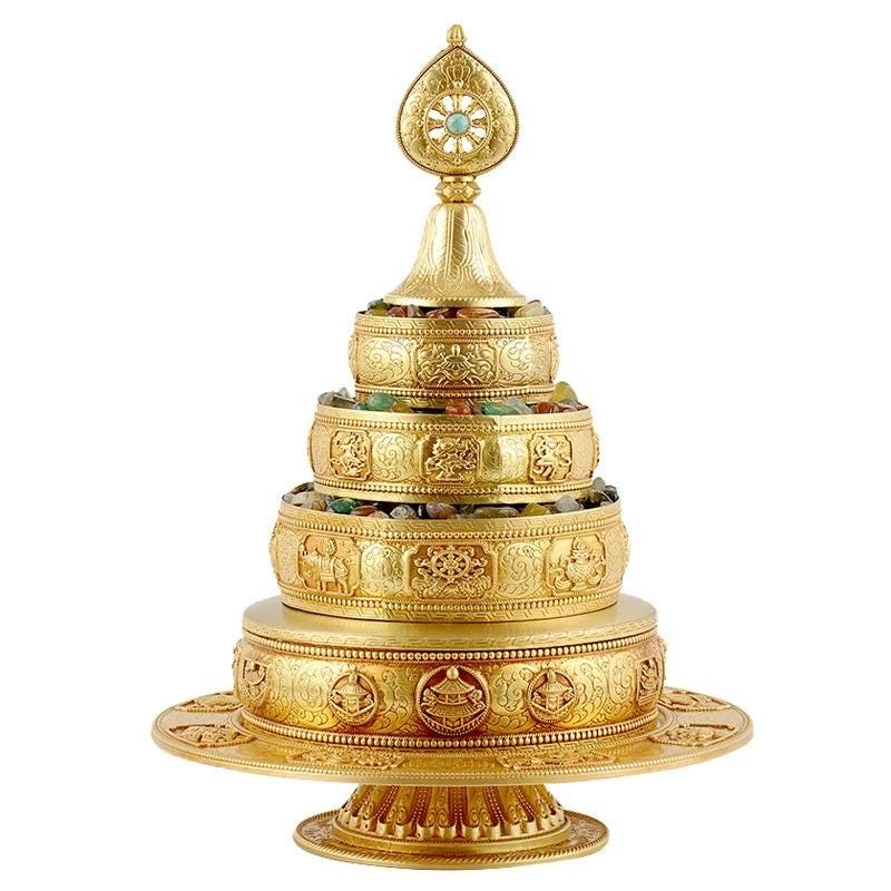 Handmade Brass Mandala Offering Set Tibetan Eight Auspicious Symbols 13cm