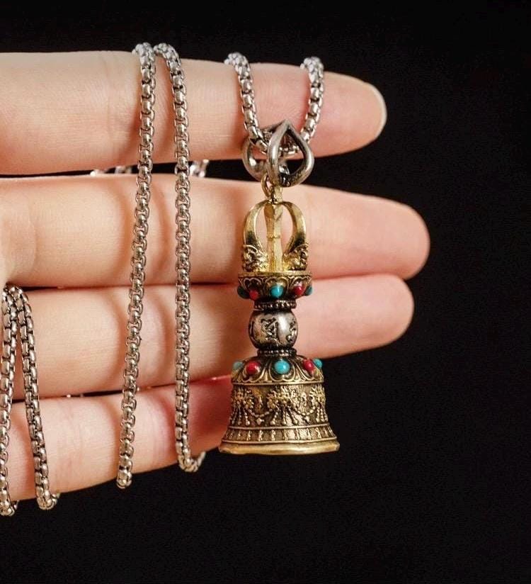 Handcrafted Nepalese Brass Handmade Vajra Bell Pendant Tibetan Ritual Amulet Unisex Protection Talisman Meditation