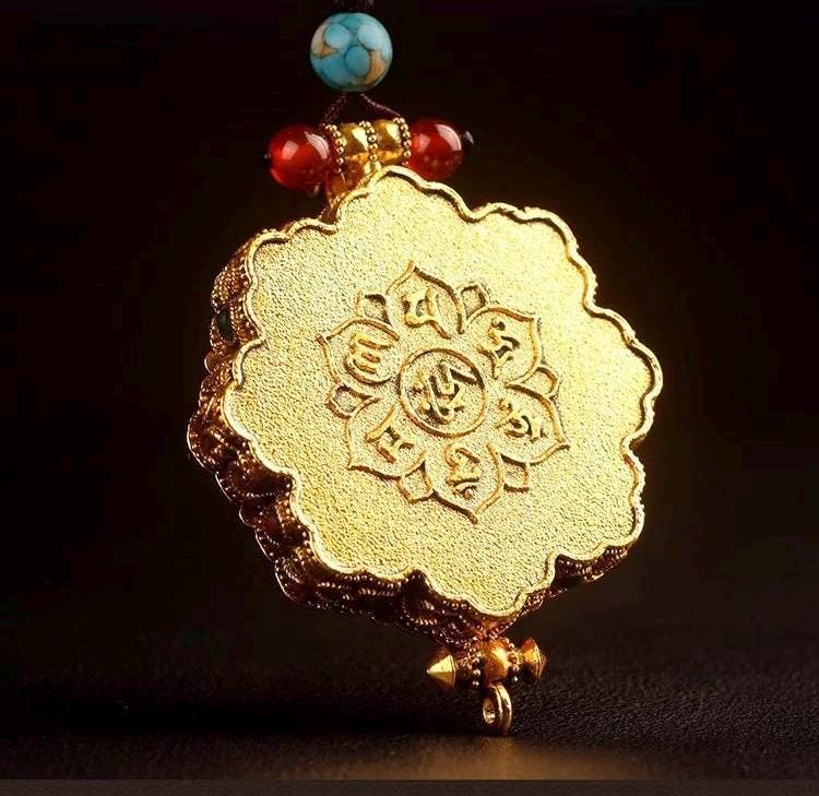 Handcrafted Tibetan Gau Prayer Box Pendant Six Syllable Lotus Eight Auspicious Symbols Handmade amulet