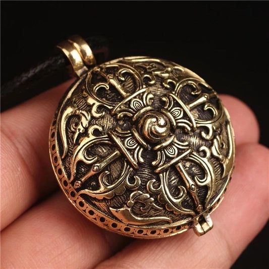 Handmade Tibetan Brass Ghau Prayer Box Necklace Buddhist Amulet Locket Protection Meditation Spiritual Jewelry Gift for man woman