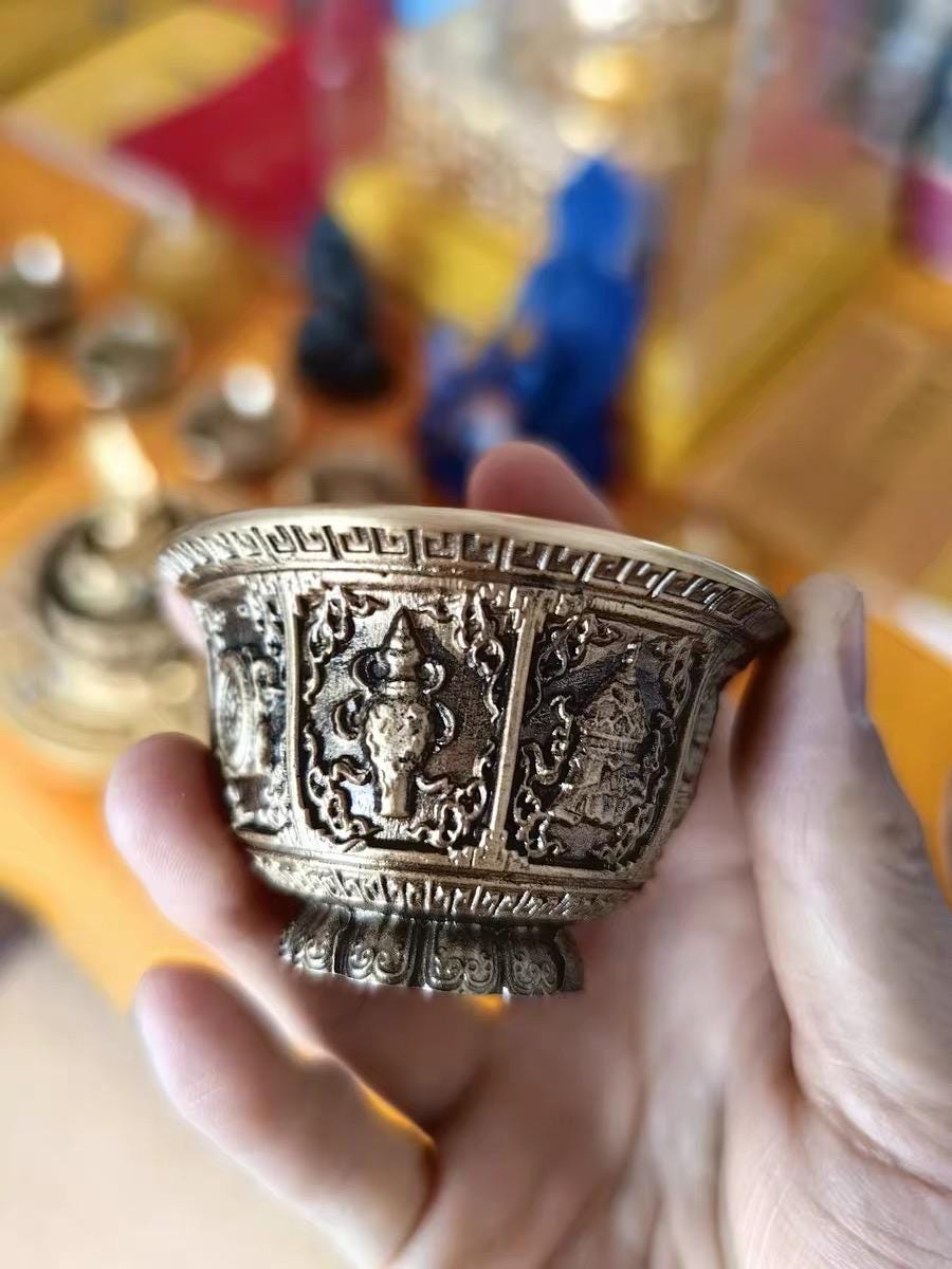 Handcrafted Copper Brass Offering Bowl Tibetan Buddhist Altar Cup for Rituals Meditation Incense Offerings