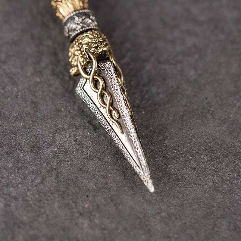 Phurba Vajra Dagger Rotatable Vintage Handmade Nepal Tibetan Pendant Necklace: Pure Brass Amulet for Men and Women