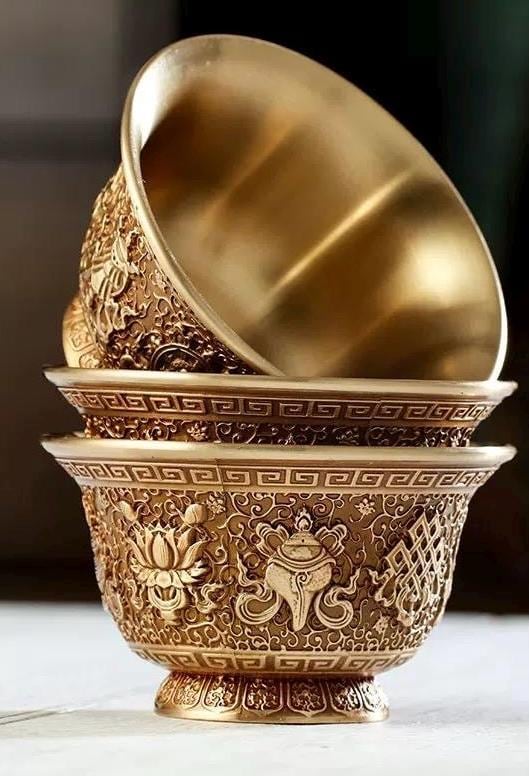 Handcrafted Copper Brass Offering Bowl Tibetan Buddhist Altar Cup for Rituals Meditation Incense Offerings