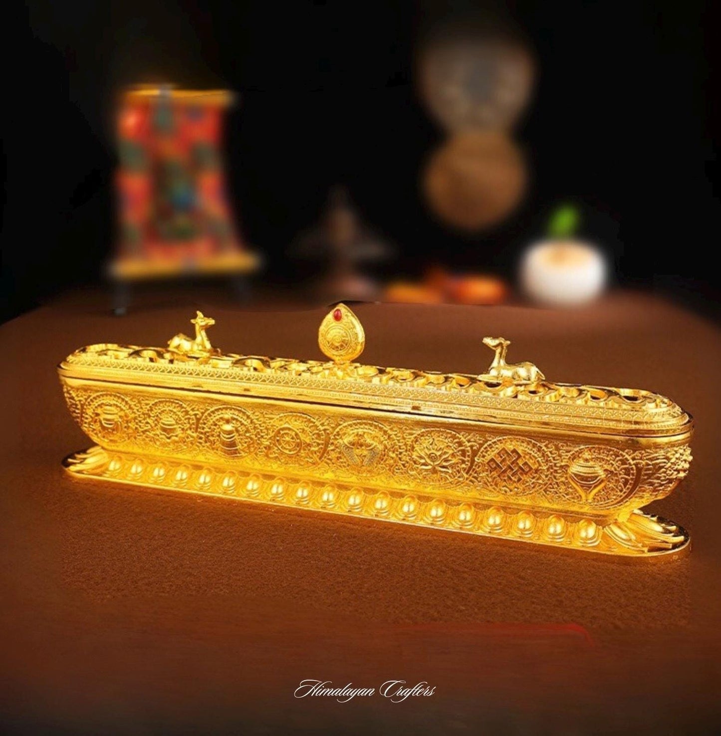 Tibetan Eight Auspicious Symbols Incense Burner Brass Horizontal Censer gift Mother’s Day