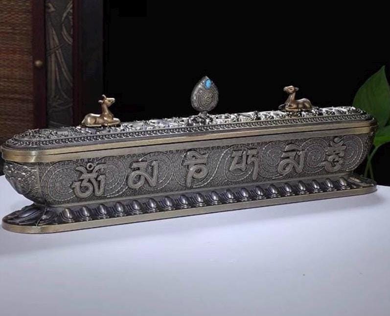 Tibetan Eight Auspicious Symbols Incense Burner Brass Horizontal Censer gift Mother’s Day