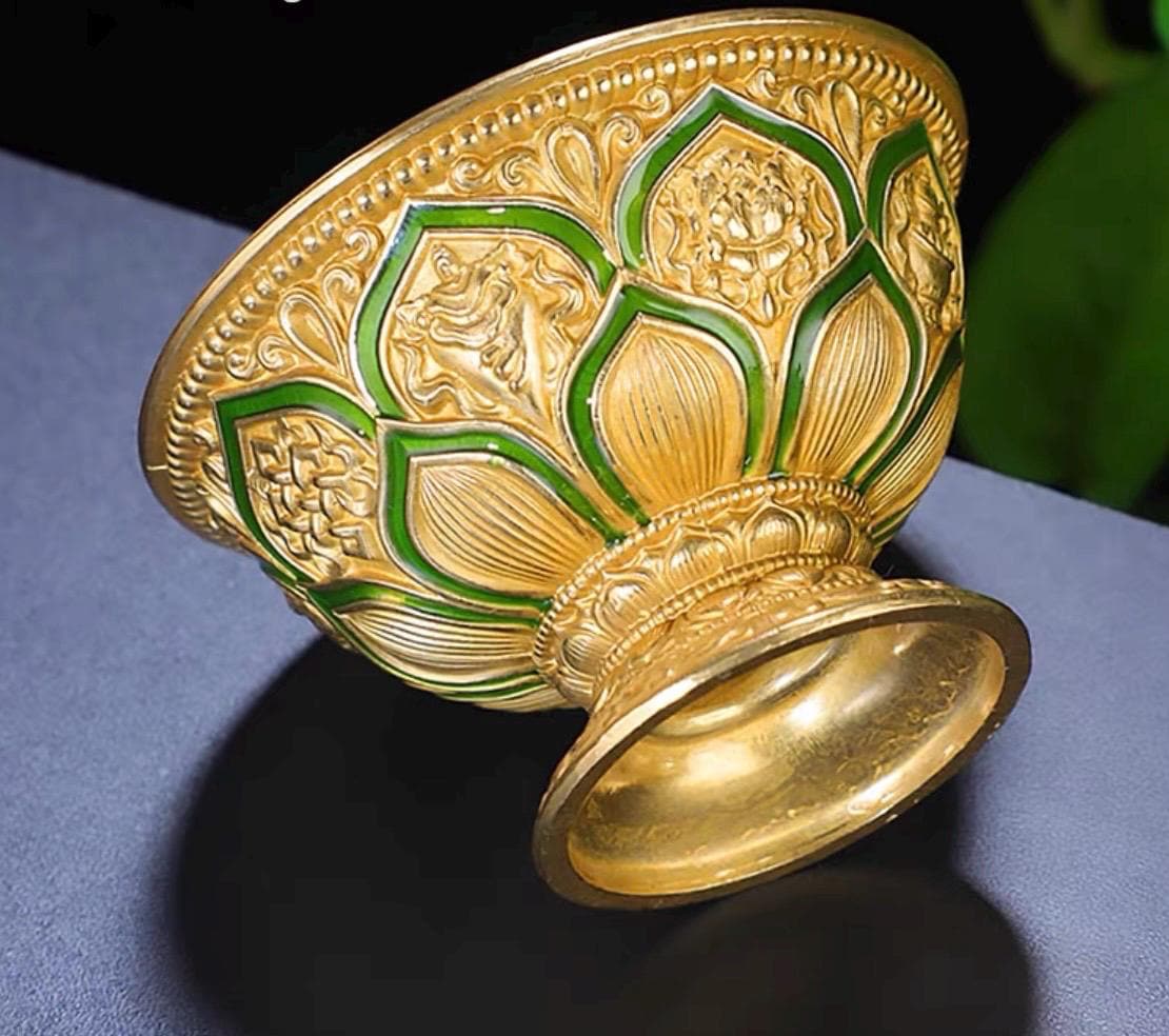 Handcrafted Copper Brass Offering Bowl Tibetan Buddhist Altar Cup for Rituals Meditation Incense Offerings Colourful