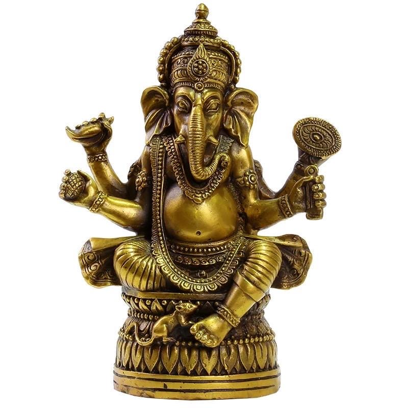 Handcrafted Brass Ganesha Statue Hindu Elephant God of Wisdom Prosperity Remover of Obstacles Home Altar & Spiritual Decor